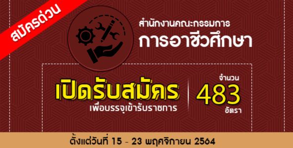 สมัครด่วน สำนักงานคณะกรรมการการอาชีวศึกษา รับสมัครสอบครูผู้ช่วย จำนวน 483 อัตรา